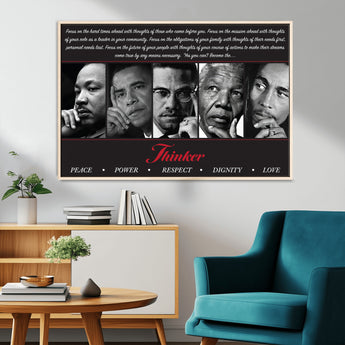 45112-MGV-CV-36X24-Black Icons Wall Art Canvas Print, Framed Thinker Art Picture Print, Motivational Quote Perfect Cultural Modern Decor Artwork
