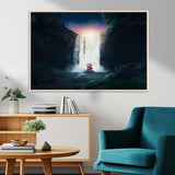 56359-MGV-CV-36X24-Lilo Stitch Wall Art Canvas Print, Framed Stitch Angel Art Picture Print, Cartoon Waterfall Perfect Tropical Fantasy Decor Artwork