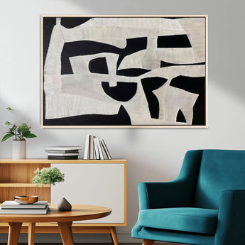 33714-MGV-CV-36X24-Monochrome Design Wall Art Canvas Print, Framed Modern Linework Art Picture Print, Textured Shapes Perfect Monochrome Modern Decor