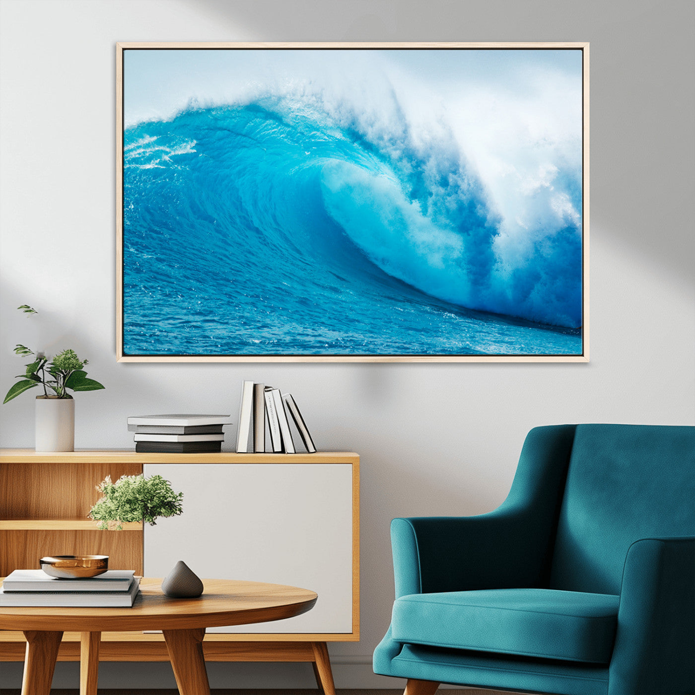 15566-MGV-CV-36X24-Ocean Wave Wall Art Canvas Print, Framed Curling Wave Art Picture Print, Vibrant Surf Wave Perfect Coastal Surf Decor Artwork