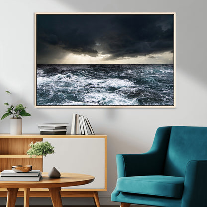 51359-MGV-CV-36X24-Stormy Ocean Wall Art Canvas Print, Framed Moody Seascape Art Picture Print, Ocean Storm Perfect Dramatic Coastal Decor Artwork