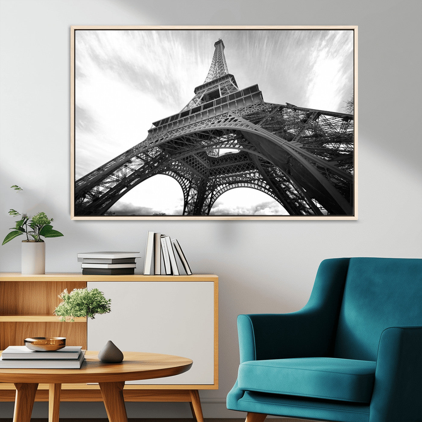 40006-MGV-CV-36X24-Eiffel Tower Wall Art – Black and White Architectural Photo Print, Paris Inspired Decor for Bedroom, Office, Studio or Modern