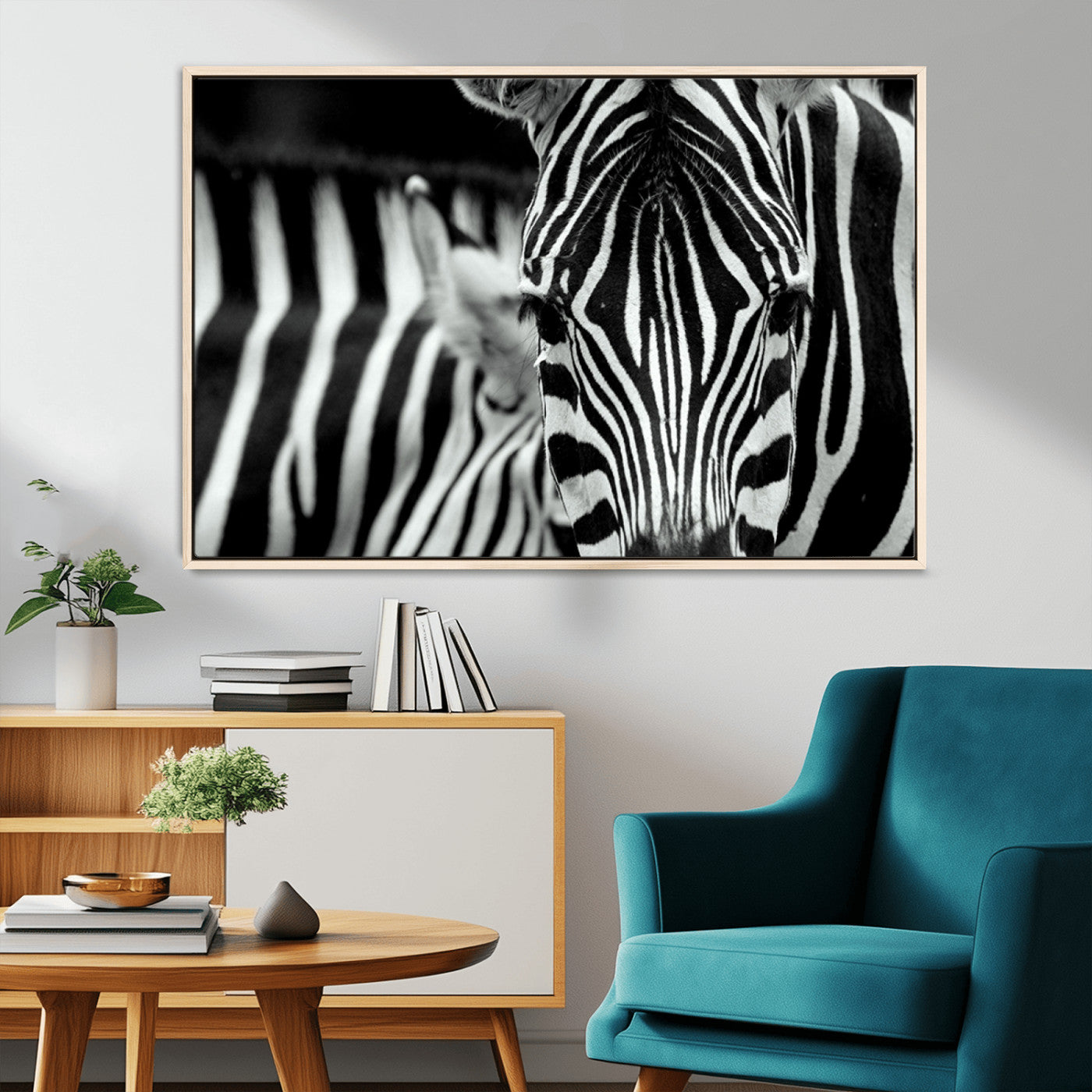43631-MGV-CV-36X24-Zebra Wall Art – Black & White Safari Wildlife Canvas Print, Modern Animal Photography Decor for Living Room, Office, or Bedroom