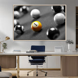 52108-MGV-CV-36X24-Precision Pool Table Wall Art – Close Up Yellow 1 Ball Canvas Print, Hand-Played Billiards Game Decor for Office, Game Room, or
