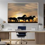 16620-MGV-CV-36X24-Sunset Stallions Wall Art – Silhouetted Horses Running Canvas Print, Nature’s Rhythm, Perfect for Living Room, Office, or Man Cave