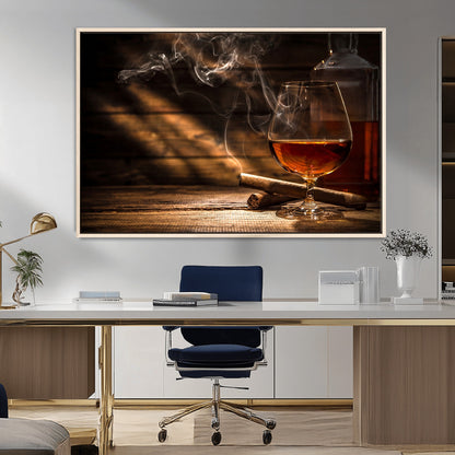 92305-MGV-FC-36X24_Natural-Whiskey & Cigar Wall Art – Moody Whiskey and Cigar Canvas Print, Sophisticated Bar or Home Lounge Decor for Office, Man Cave or