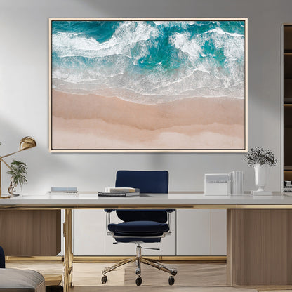 39236-MGV-CV-36X24-Ocean Beach Wall Art – Aerial View of Waves and Sand Canvas Print, Coastal Home Decor for Living Room, Bedroom, Office or Beach