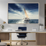 75430-MGV-FC-36X24_Natural-Sailing Boat Wall Art – Dynamic Ocean Yacht Canvas Print, Nautical Decor for Living Room, Office, Beach House or Cabin