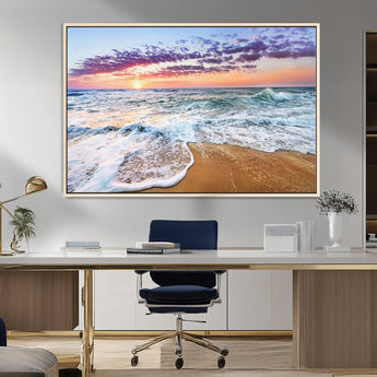 53006-MGV-FC-36X24_Natural-Ocean Beach Sunset Wall Art – Vibrant Seascape Canvas Print, Coastal Home Decor for Living Room, Bedroom, Office or Beach House