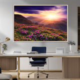 49741-MGV-FC-36X24_Natural-Mountain Sunrise Wall Art – Vibrant Floral Landscape Canvas Print, Nature Home Decor for Living Room, Bedroom Office or Cabin
