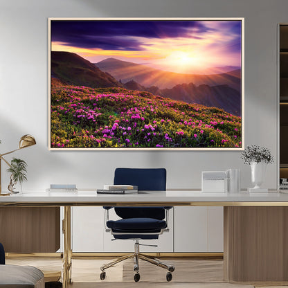 49741-MGV-FC-36X24_Natural-Mountain Sunrise Wall Art – Vibrant Floral Landscape Canvas Print, Nature Home Decor for Living Room, Bedroom Office or Cabin