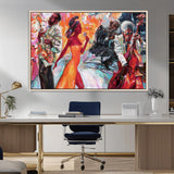 24452-MGV-FC-36X24_Natural-Vibrant Jazz Musician Painting - Expressive Art Print of Live Jazz Band, Perfect Wall Decor for Music Lovers and Art Enthusiasts