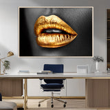 84747-MGV-FC-36X24_Natural-Golden Lips Black & White Portrait – Glamorous Metallic Lip Art Print, Modern Wall Decor for Bedroom, Beauty & Fashion Lover Gift