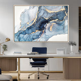 33782-MGV-FC-36X24_Natural-Abstract Marble Wall Art – Blue & Gold Fluid Painting Canvas Print, Modern Home Decor for Living Room, Bedroom or Office