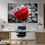84671-MGV-CV-36X24-Red Rose Wall Art – Vibrant Single Bloom Canvas Print with Black and White Background, Elegant Floral Decor for Living Room,