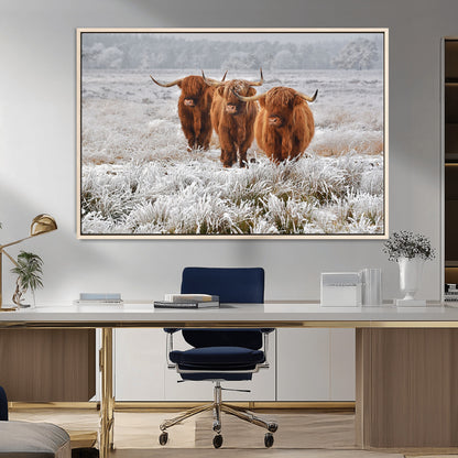 10396-MGV-CV-36X24-Highland Cattle Wall Art – Rustic Winter Landscape Canvas Print, Farmhouse Decor for Living Room, Office, Cabin or Country Home