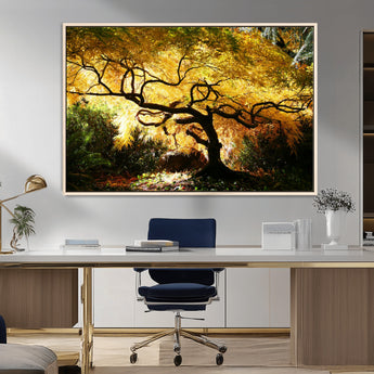 19067-MGV-CV-36X24-Golden Canopy Wall Art – Panoramic Autumn Tree Canvas Print, Warm Seasonal Decor for Living Room, Office or Garden Space