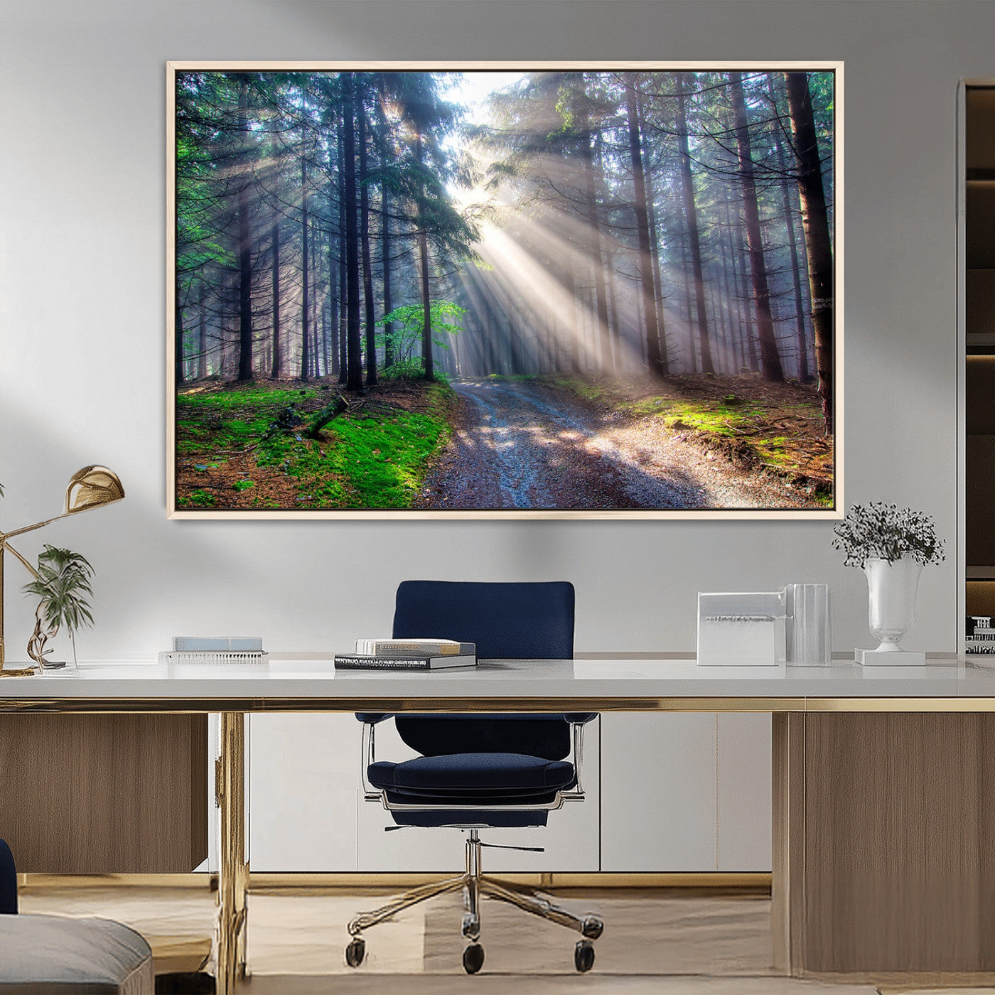 42047-MGV-FC-36X24_Natural-Sunlit Forest Path Wall Art – Nature Canvas Print, Serene Woodland Landscape, Perfect Home & Office Decor for Calm and Tranquil