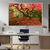 73343-MGV-FC-36X24_Natural-Autumn Maple Wall Art – Panoramic Vibrant Red Maple Tree Canvas Print, Seasonal Nature Decor for Office, Living Room or Garden