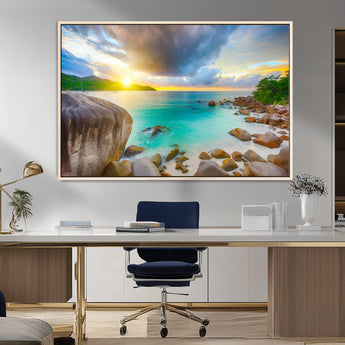 23769-MGV-FC-36X24_Natural-Tropical Beach Sunset Wall Art – Serene Ocean Canvas Print, Coastal Landscape Decor for Living Room, Bedroom or Office, Peaceful
