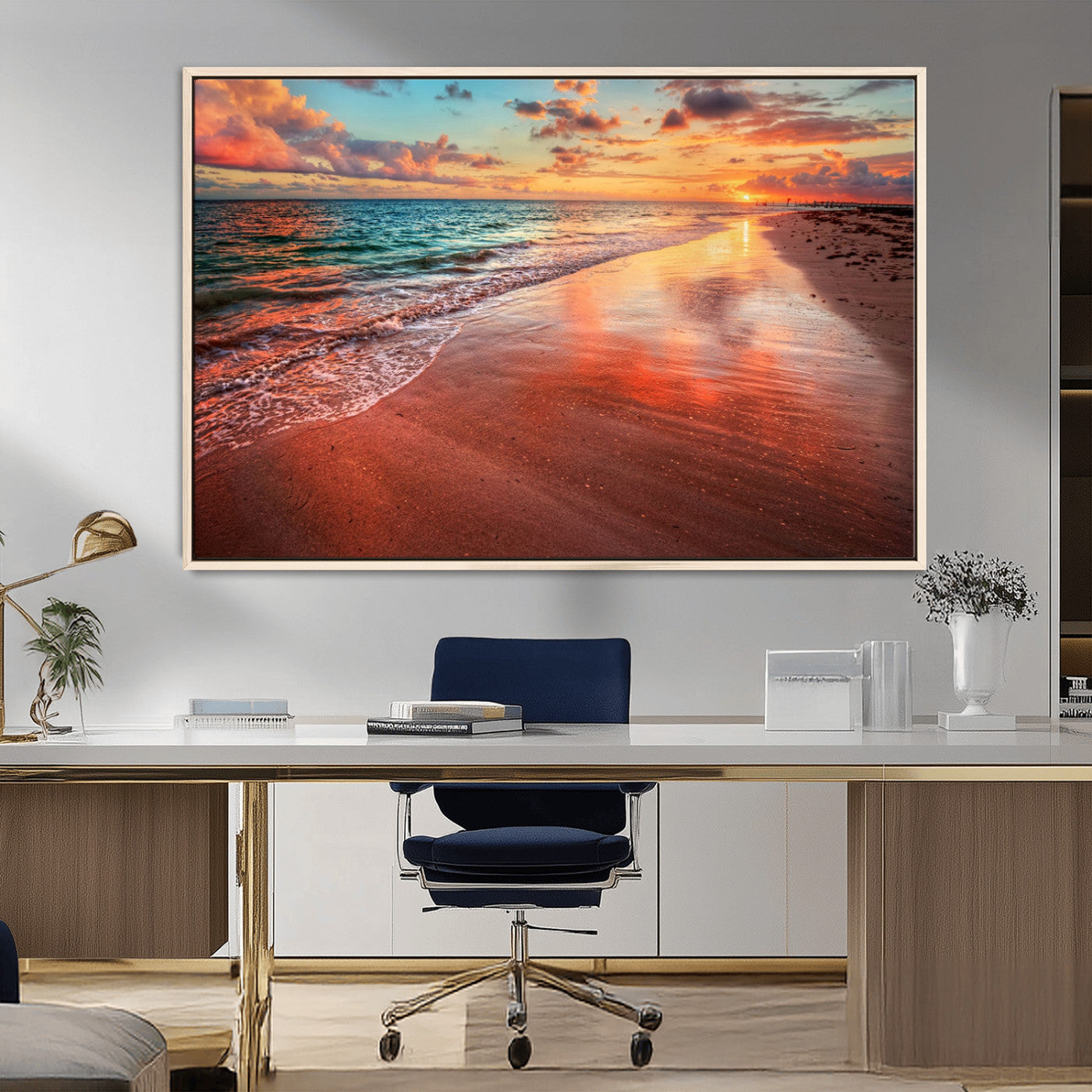 77723-MGV-CV-36X24-Sunset Beach Wall Art – Vibrant Ocean Canvas Print, Coastal Landscape Decor for Living Room, Bedroom or Office, Relaxing Tropical