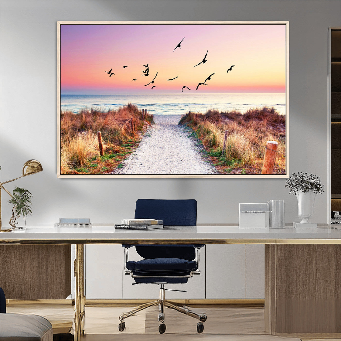 54411-MGV-FC-36X24_Natural-Coastal Path Sunrise Wall Art – Serene Ocean Canvas Print, Beach Landscape Decor for Living Room, Bedroom or Office, Peaceful