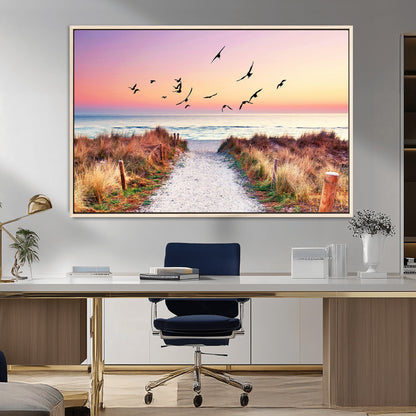 54411-MGV-FC-36X24_Natural-Coastal Path Sunrise Wall Art – Serene Ocean Canvas Print, Beach Landscape Decor for Living Room, Bedroom or Office, Peaceful