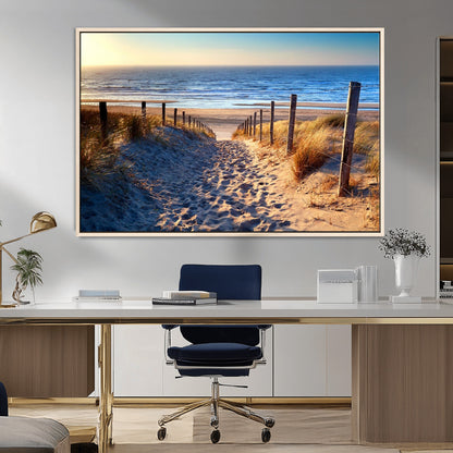 31889-MGV-CV-36X24-Sandy Beach Pathway Wall Art – Coastal Dune Fence and Ocean View Canvas Print, Relaxing Seaside Landscape Decor for Living Room or