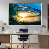 19378-MGV-CV-36X24-Ocean Wave Sunset Wall Art – Vibrant Surf and Golden Horizon Canvas Print, Coastal Seascape Photography for Living Room, Bedroom,