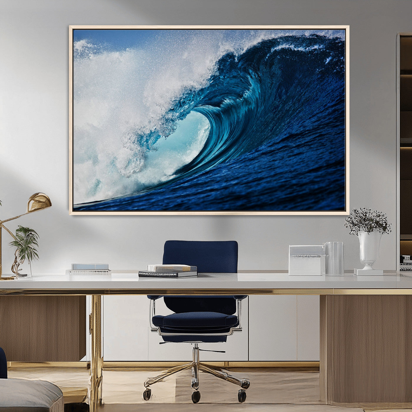 89502-MGV-CV-36X24-Powerful Ocean Wave Wall Art – Panoramic Blue Sea Wave Canvas Print, Coastal Surf Photography Artwork for Living Room, Bedroom, or