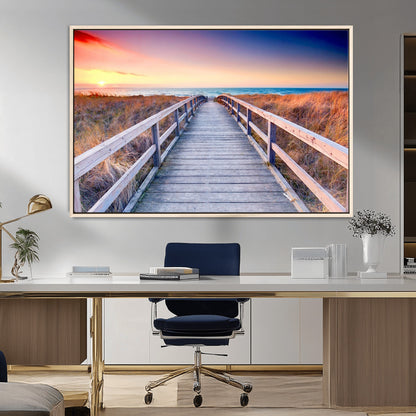 60625-MGV-CV-36X24-Beach Boardwalk Sunrise Wall Art – Coastal Pathway to Ocean Canvas Print, Seaside Landscape Decor for Home or Office