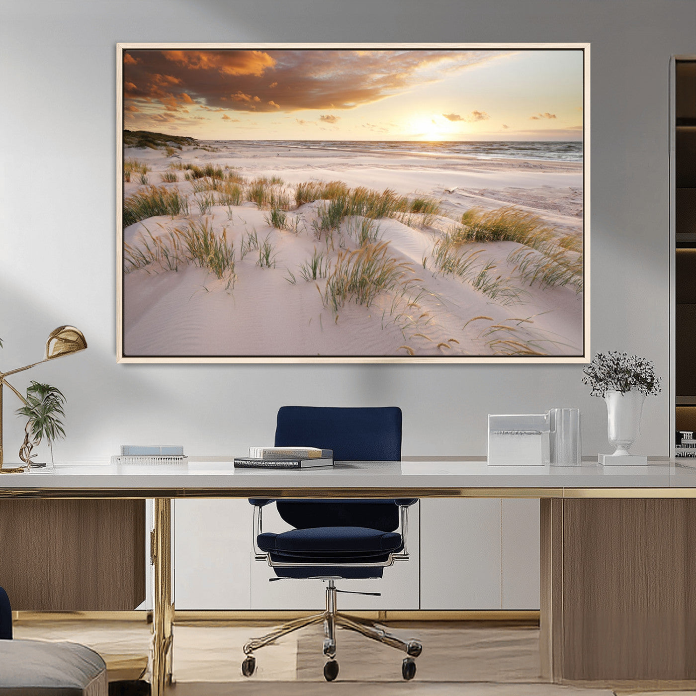 61246-MGV-CV-36X24-Coastal Sand Dunes Wall Art – Serene Beach Sunset Canvas Print with Grasses and Ocean View, Tranquil Seaside Decor for Living Room