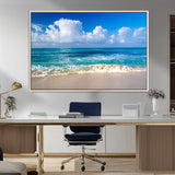 60364-MGV-CV-36X24-Tropical Ocean Wave Wall Art – Serene Blue Sea and White Sand Beach Canvas Print, Coastal Landscape Decor for Living Room, Bedroom