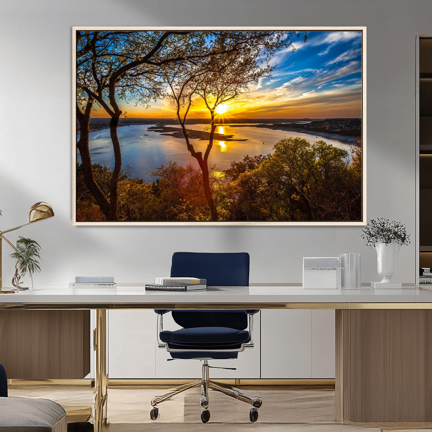 71863-MGV-CV-36X24-Lake Sunset Wall Art – Scenic Nature Canvas Print with Trees and Golden Sky, Serene Landscape Decor for Living Room, Bedroom or