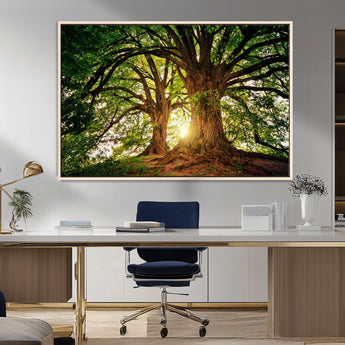 52150-MGV-FC-36X24_Natural-Majestic Tree Wall Art – Large Nature Canvas Print with Sunlight Through Branches, Rustic Forest Decor for Living Room, Bedroom or