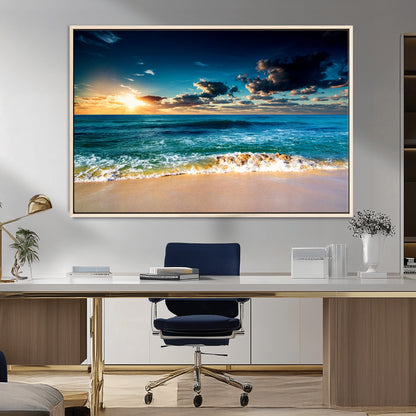 88985-MGV-CV-36X24-Ocean Sunset Wall Art – Tranquil Beach Waves Canvas Print, Coastal Seascape Decor for Living Room or Office