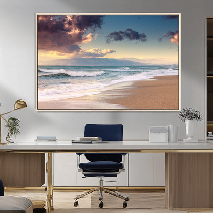 42253-MGV-CV-36X24-Serene Beach Waves Wall Art – Tranquil Ocean Horizon Canvas Print, Coastal Seascape Decor for Living Room or Office Wall