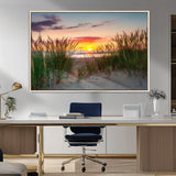 25576-MGV-CV-36X24-Beach Grass Sunset Wall Art – Coastal Sand Dune Landscape Canvas Print, Ocean View Nature Decor for Living Room or Office Wall