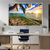 68606-MGV-CV-36X24-Tropical Palm Tree Ocean Wall Art – Sunset Beach Seascape Print, Coastal Paradise Decor for Living Room or Office