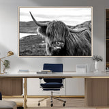 83810-MGV-FC-36X24_Natural-Highland Cow Wall Art – Black and White Highland Cattle Print, Rustic Farmhouse Animal Decor for Living Room or Office