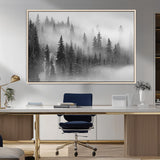 57235-MGV-CV-36X24-Misty Pine Forest Wall Art – Black and White Mountain Landscape Canvas Print, Nature Woodland Decor for Living Room, Bedroom or