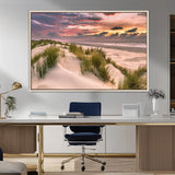 60570-MGV-CV-36X24-Beach Sunset Wall Art – Coastal Sand Dunes and Ocean Horizon Canvas Print, Tranquil Seascape Photography Decor for Living Room or