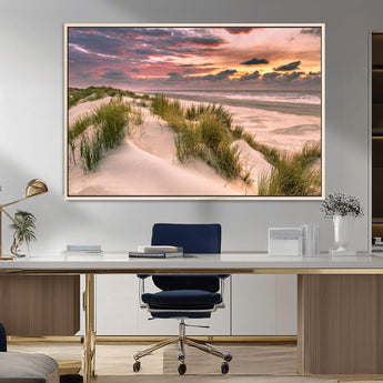 60570-MGV-CV-36X24-Beach Sunset Wall Art – Coastal Sand Dunes and Ocean Horizon Canvas Print, Tranquil Seascape Photography Decor for Living Room or