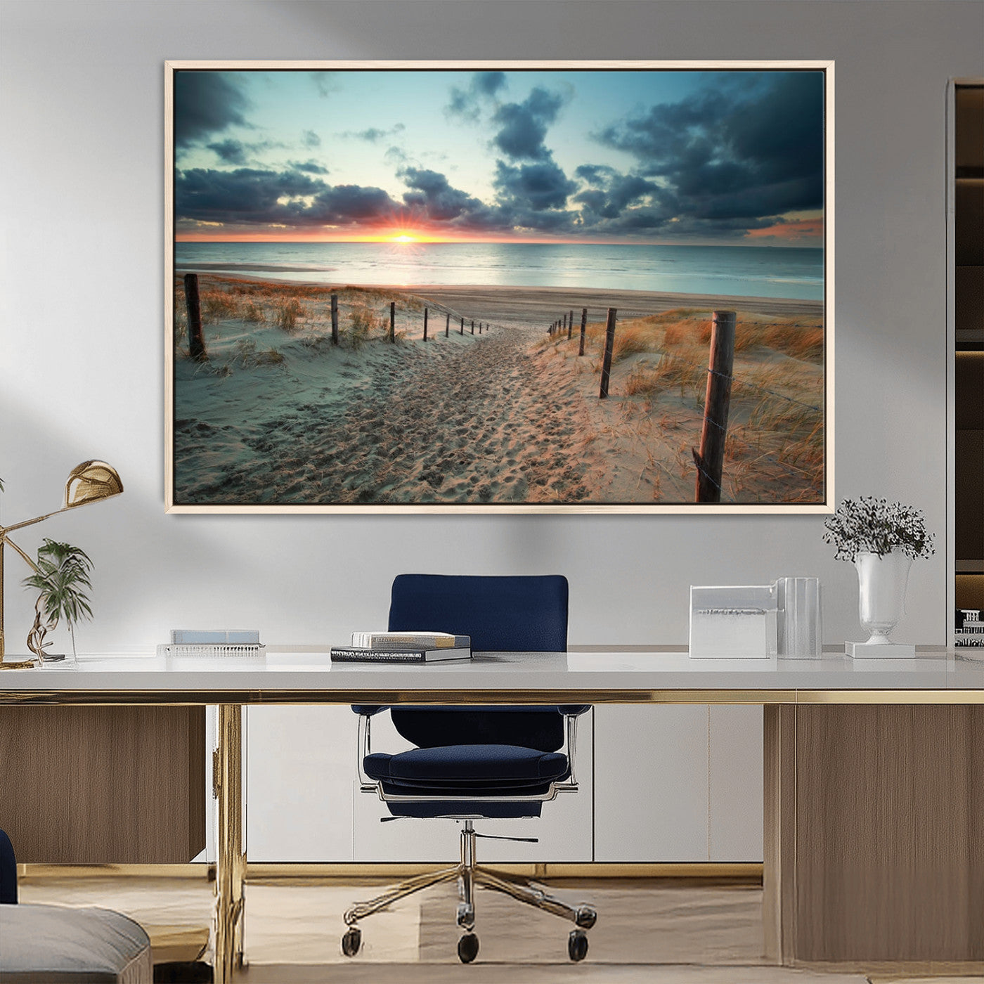 25788-MGV-CV-36X24-Sunset Beach Path Wall Art – Scenic Coastal Dunes and Ocean Canvas Print, Tranquil Seaside Landscape Decor for Living Room or