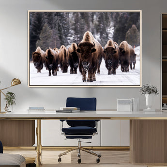 66871-MGV-CV-36X24-Bison Herd Wall Art – Wildlife Buffalo Canvas Print, Rustic Western Nature Photography Decor for Living Room, Office, Cabin, or