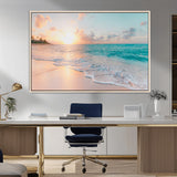89767-MGV-FC-36X24_Natural-Ocean Sunset Wall Art – Serene Beach Canvas Print with Pastel Sky and Waves, Coastal Seascape Artwork for Bedroom, Living Room, or