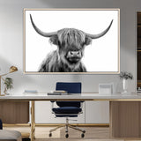 10123-MGV-CV-36X24-Black and White Highland Cow Wall Art – Modern Farmhouse Animal Print, Rustic Scottish Bull Canvas Decor for Living Room, Bedroom,