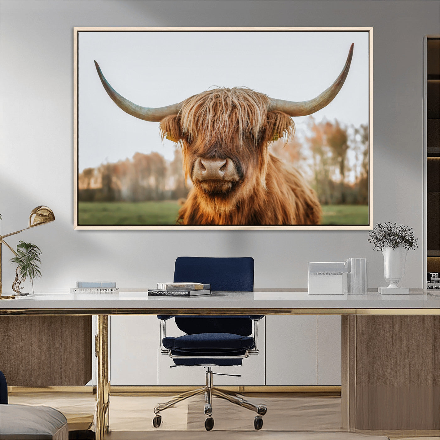 64824-MGV-CV-36X24-Highland Cow Wall Art – Rustic Scottish Bull Canvas Print, Farmhouse Animal Decor for Living Room, Bedroom, Office or Cabin