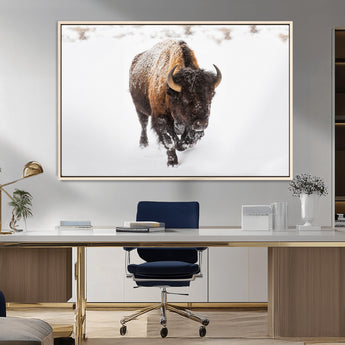 19889-MGV-CV-36X24-Snow Bison Wall Art – Majestic Buffalo Winter Landscape Canvas Print, Rustic Wildlife Photography Decor for Cabin, Lodge, Living