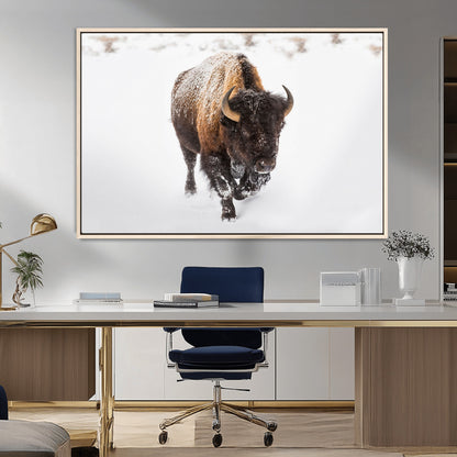 19889-MGV-CV-36X24-Snow Bison Wall Art – Majestic Buffalo Winter Landscape Canvas Print, Rustic Wildlife Photography Decor for Cabin, Lodge, Living